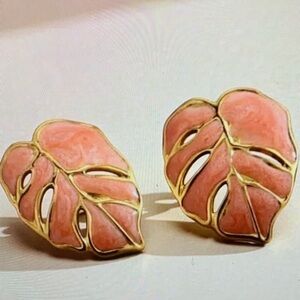 Leaf Stud Earrings Gold & Dusty Pink Enamel